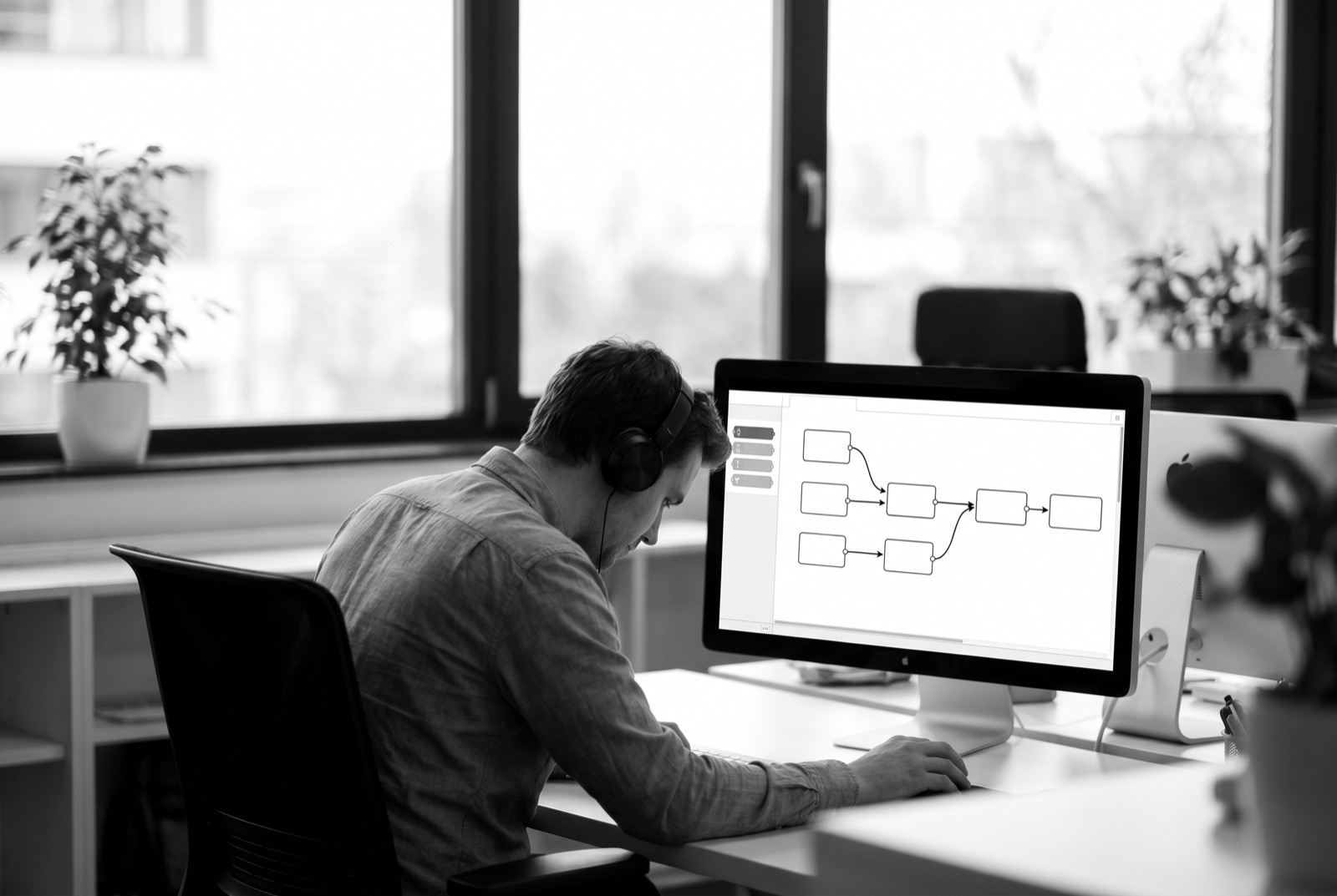 An operations lead reviewing an automation workflow on screen