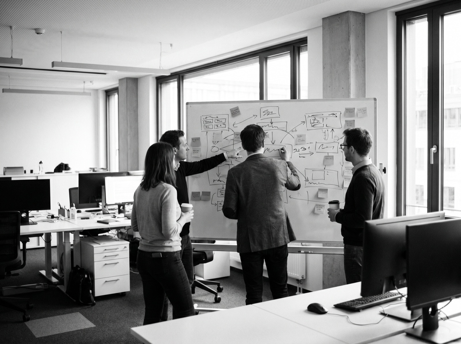 A team mapping AI opportunities on a whiteboard