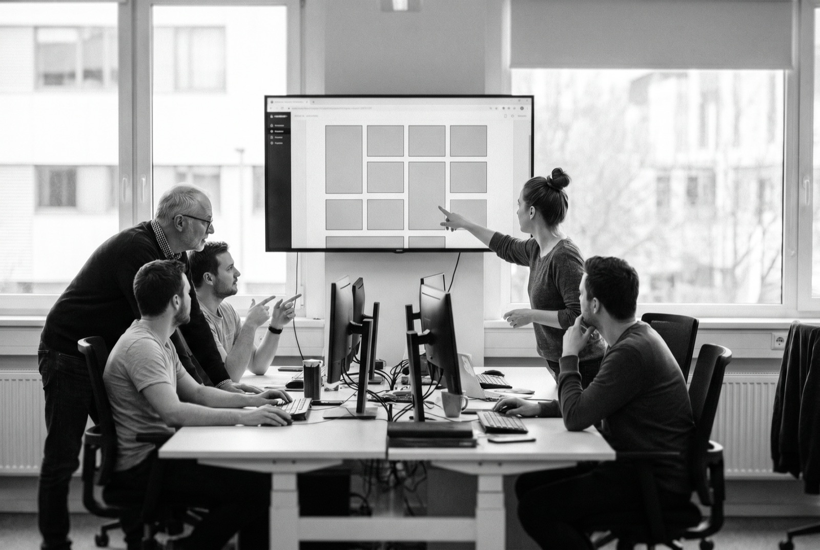 A senior agency team working across web, CRM, and campaign screens